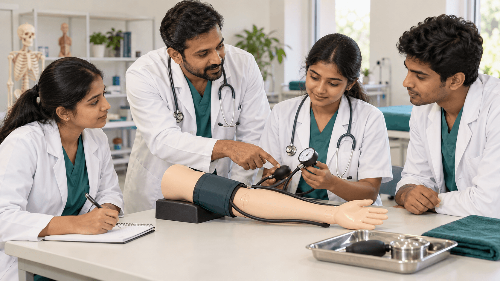 AI-generated illustrative clinical lesson using a mannequin arm